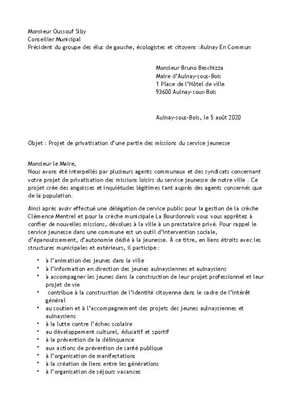 thumbnail of Courrier privatisation du service jeunesse d’Aulnay