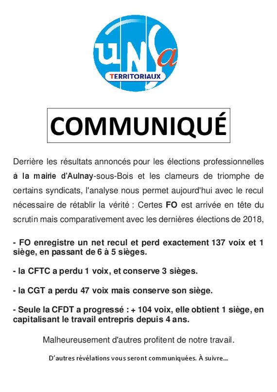 thumbnail of UNSA Communiqué élections